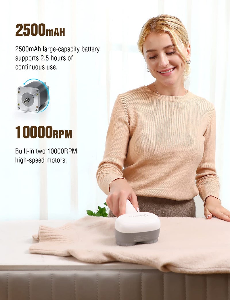 VASSON Fabric Shaver  Electric Lint Remover  Rechargeable Lint Shaver  Sweater Shavers to Remove Pilling  Large Fuzz Remover for Clothes Couch Furniture (Greyish White) - Image 3